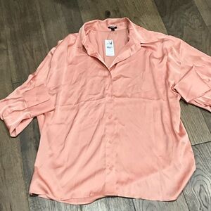 Express Women Peach Button-Down Satin Casual Shirt